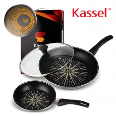 [Kassel ] 카셀 단조형 티타늄 후라이팬 3종A세트 [후20cm+후28cm+유리뚜껑28cm]