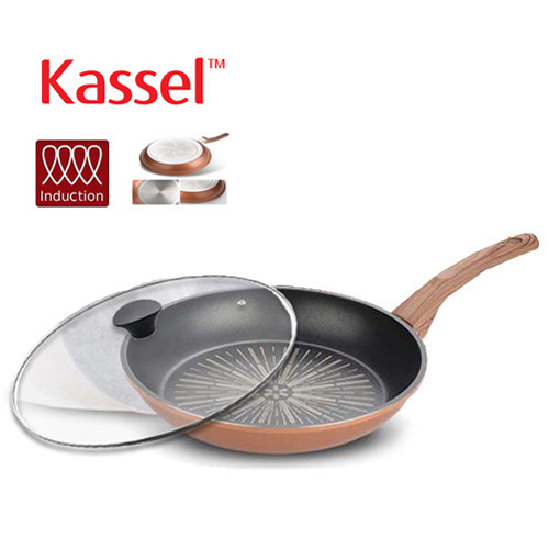 [Kassel ] 카셀 티타늄코팅  실리콘 손잡이 인덕션(IH) 후라이팬 28cm +유리뚜껑