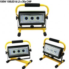 100w  3EA L2 투광기(아답터 포함) / 100W L2x3Ea 충전식 투광기 작업등 캠핑 랜턴 LED