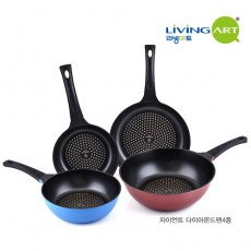 [리빙아트] 자이언트 다이아몬드팬 4종 (애그팬20Cm(핑크),후라이팬28Cm(오렌지),궁중팬24Cm(블루),궁중팬28Cm(와인)), lhs-7004se