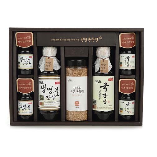 [신앙촌] 명가 1 호 / 생명물간장 500mL×2,생명물간장 120mL×2,깔끔한 국간장 120mL×2,국산 참깨 240g×1