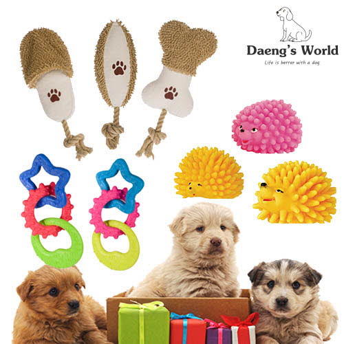 댕스월드 애견 장난감 3종(약아빠진고슴도치+터그놀이별+우리집쿠션닮은뼈다귀)