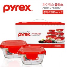 파이렉스 유리밀폐용기 정사각 380ml 2조(4p)세트