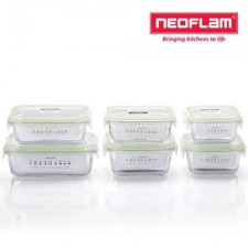 네오플램 프레시락 내열유리 밀폐용기 6종세트 (정사각 300ml,500ml,800ml/직사각 300ml, 600ml, 1000ml 각1ea)