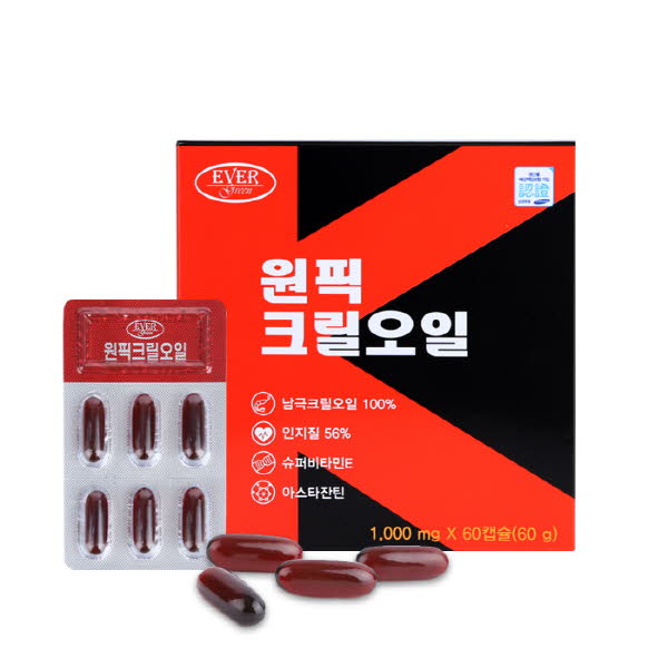 에버그린 원픽 크릴오일 [1,000mg X 60캡슐] 남극 크릴오일100%