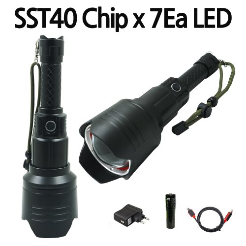 강력한밝기 T40칩 7개 LED 충전식 랜턴 손전등 후레쉬 SST7