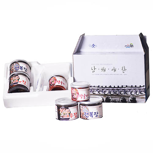 전남완도 저염식 특허간장 남해애찬 감사선물세트5호( 전복장 500g + 새우장 250g + 고추장굴비 250g )(냉장)