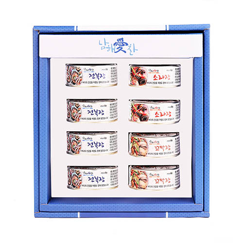 전남완도 저염식 특허간장 남해애찬 특선선물세트3호(전복100g*4개+소라100g*2개+꼬막100g*2개)(캔)
